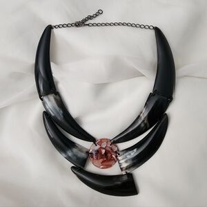 Vintage Buffalo Horn & Shell Statement Necklace Handmade Tribal Artisan